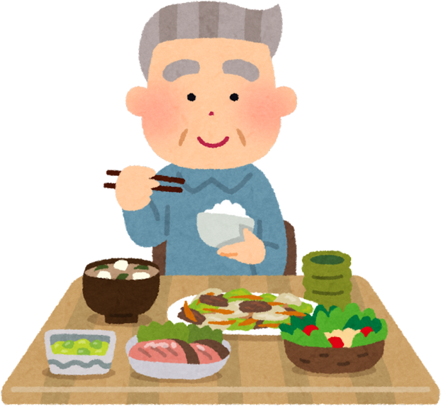 Illustration of an Elderly Man Eating a Balanced Meal